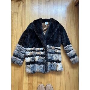 Luxurious Striped Fox and Mink Fur Coat Women's Jacket Outerwear